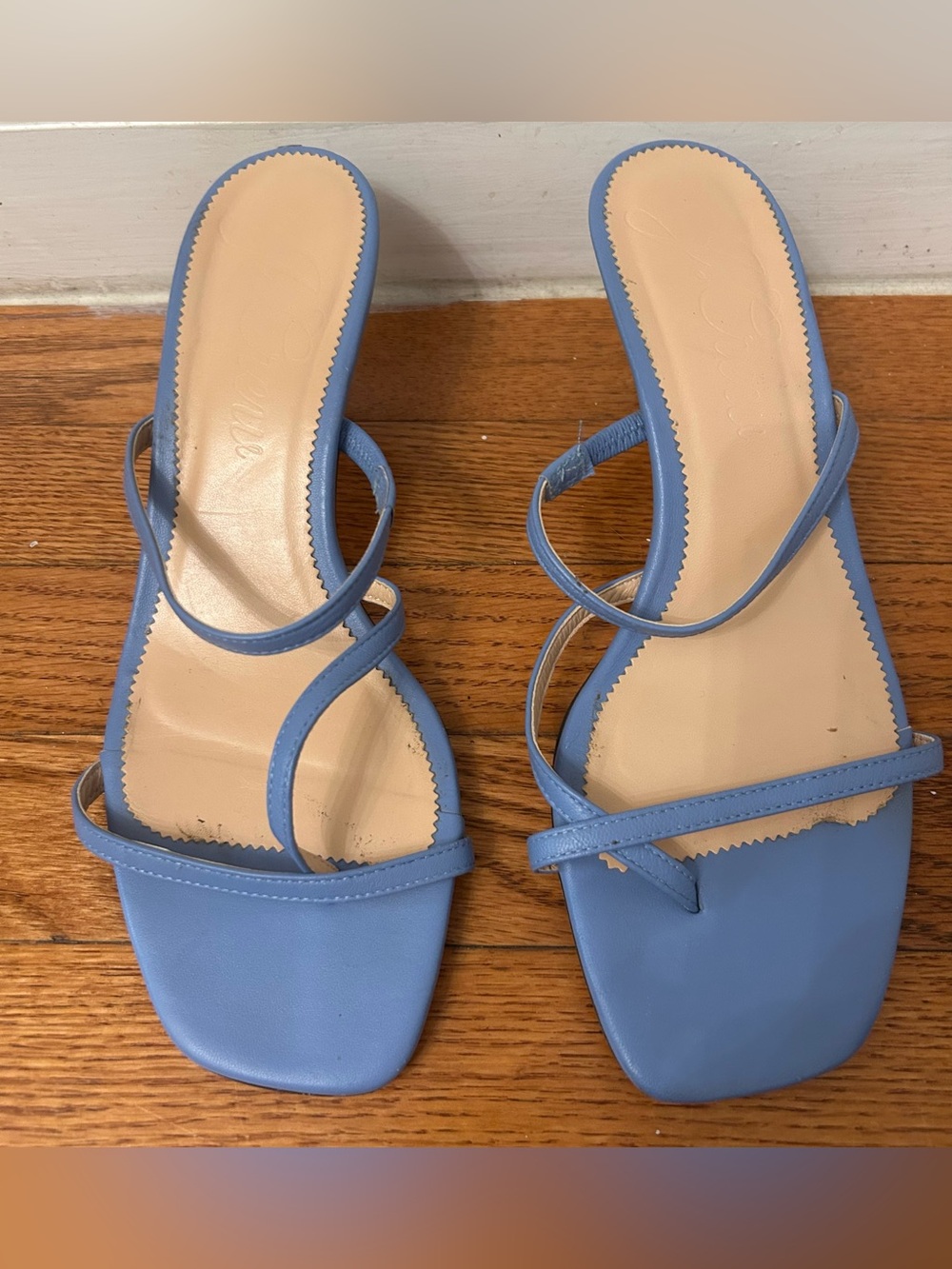 J.Crew | Women's Light Blue Leather 3" Cross Strap Kitten Sandals  Size 9.5